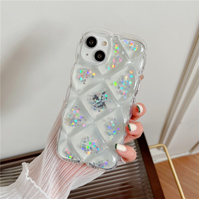 Κομψή 3D Laser Flower Ice Cubes Μαλακή θήκη τηλεφώνου για iPhone 13 12 11 Pro Max X XR XSMax Διαφανές κάλυμμα Love Heart αντικραδασμικό