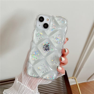 Κομψή 3D Laser Flower Ice Cubes Μαλακή θήκη τηλεφώνου για iPhone 13 12 11 Pro Max X XR XSMax Διαφανές κάλυμμα Love Heart αντικραδασμικό