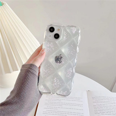 Κομψή 3D Laser Flower Ice Cubes Μαλακή θήκη τηλεφώνου για iPhone 13 12 11 Pro Max X XR XSMax Διαφανές κάλυμμα Love Heart αντικραδασμικό