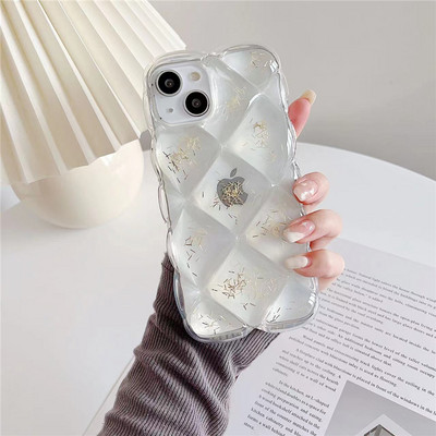 Κομψή 3D Laser Flower Ice Cubes Μαλακή θήκη τηλεφώνου για iPhone 13 12 11 Pro Max X XR XSMax Διαφανές κάλυμμα Love Heart αντικραδασμικό