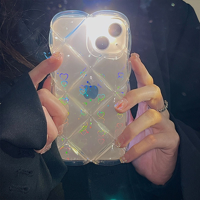 Stiilne 3D-laserlillega jääkuubikutega pehme telefoniümbris iPhone 13 12 11 Pro Max X XR XSMax läbipaistev Love Heart põrutuskindel kate