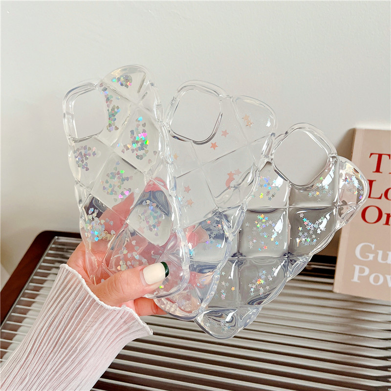 Stiilne 3D-laserlillega jääkuubikutega pehme telefoniümbris iPhone 13 12 11 Pro Max X XR XSMax läbipaistev Love Heart põrutuskindel kate