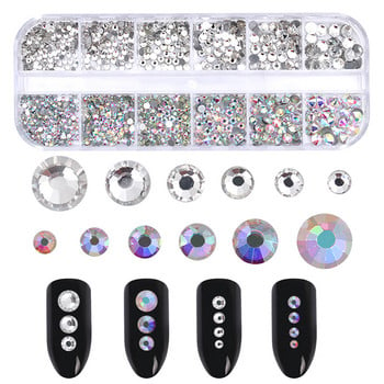 Стрази за нокти 3D Кристални диаманти Стикери за скъпоценни камъни Блестяща декорация за нокти Нокти Писалка за пробиване на върха Нови многоразмерни камъни за грим