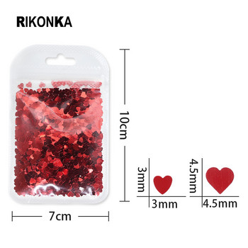 4 Τσάντα/Σετ Red Love Heart Nail Glitter Sequins Valentines Manicure Flakes Design for Nails Διακοσμήσεις Αξεσουάρ κιτ προμηθειών