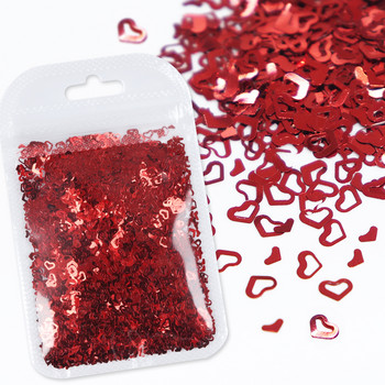 4 Τσάντα/Σετ Red Love Heart Nail Glitter Sequins Valentines Manicure Flakes Design for Nails Διακοσμήσεις Αξεσουάρ κιτ προμηθειών