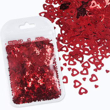 4 Τσάντα/Σετ Red Love Heart Nail Glitter Sequins Valentines Manicure Flakes Design for Nails Διακοσμήσεις Αξεσουάρ κιτ προμηθειών