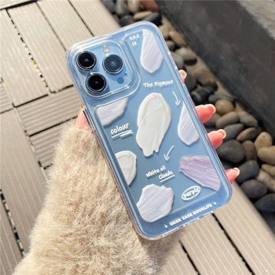 Θήκη τηλεφώνου INS Oil Painting Clouds Blue Sky για iPhone 13 12 11 Pro Max X XR XS Max 14 Plus Graffiti Clear Softproof κάλυμμα