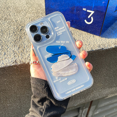 Θήκη τηλεφώνου INS Oil Painting Clouds Blue Sky για iPhone 13 12 11 Pro Max X XR XS Max 14 Plus Graffiti Clear Softproof κάλυμμα