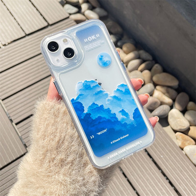 Θήκη τηλεφώνου INS Oil Painting Clouds Blue Sky για iPhone 13 12 11 Pro Max X XR XS Max 14 Plus Graffiti Clear Softproof κάλυμμα