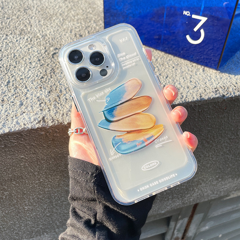 Θήκη τηλεφώνου INS Oil Painting Clouds Blue Sky για iPhone 13 12 11 Pro Max X XR XS Max 14 Plus Graffiti Clear Softproof κάλυμμα