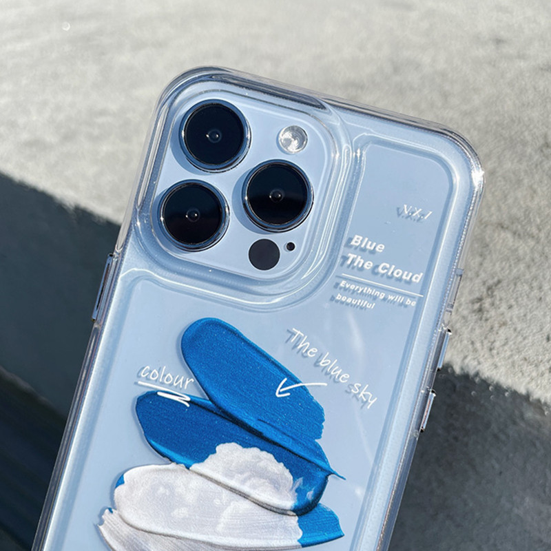Θήκη τηλεφώνου INS Oil Painting Clouds Blue Sky για iPhone 13 12 11 Pro Max X XR XS Max 14 Plus Graffiti Clear Softproof κάλυμμα