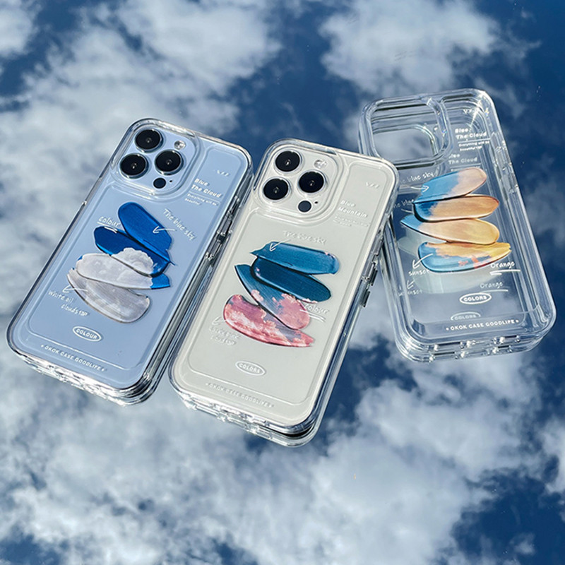 Θήκη τηλεφώνου INS Oil Painting Clouds Blue Sky για iPhone 13 12 11 Pro Max X XR XS Max 14 Plus Graffiti Clear Softproof κάλυμμα