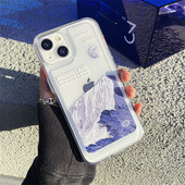 INS Retro Snow Mountain Moonrise telefoniümbris iPhone 13 12 11Pro Max X XS Max XR 7 8 Plus maastikumaali läbipaistev kaas