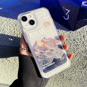 Θήκη τηλεφώνου INS Retro Snow Mountain Moonrise για iPhone 13 12 11Pro Max XS Max XR 7 8 Plus Διαφανές κάλυμμα Landscape Painting