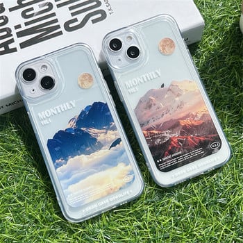 Θήκη τηλεφώνου INS Retro Snow Mountain Moonrise για iPhone 13 12 11Pro Max XS Max XR 7 8 Plus Διαφανές κάλυμμα Landscape Painting