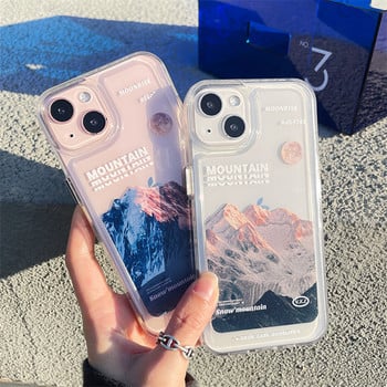 Θήκη τηλεφώνου INS Retro Snow Mountain Moonrise για iPhone 13 12 11Pro Max XS Max XR 7 8 Plus Διαφανές κάλυμμα Landscape Painting