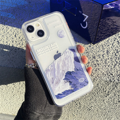INS Retro Snow Mountain Moonrise telefoniümbris iPhone 13 12 11Pro Max X XS Max XR 7 8 Plus maastikumaali läbipaistev kaas