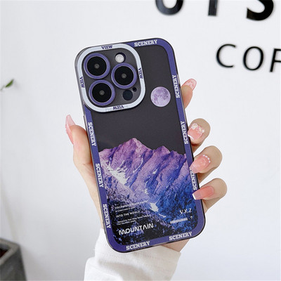 Retro Sunset Snow Mountaini telefoniümbris Apple iPhone 13 Pro Max 12 11 Pro XS Max X XR 14 Plus objektiivi kaitse löögikindel kate