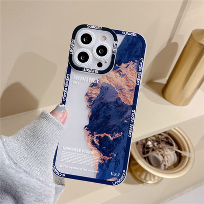 Retro Sunset Snow Mountaini telefoniümbris Apple iPhone 13 Pro Max 12 11 Pro XS Max X XR 14 Plus objektiivi kaitse löögikindel kate