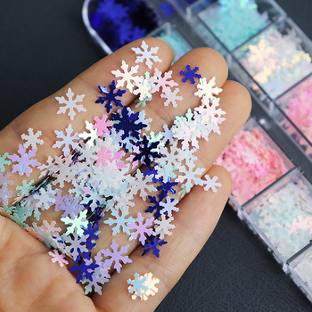 12 Grids White Snowflakes Nail Art Glitter Sequin Mermaid Blue Flakes Snow Flakes Διακοσμήσεις DIY Σχέδιο Μανικιούρ Αξεσουάρ νυχιών