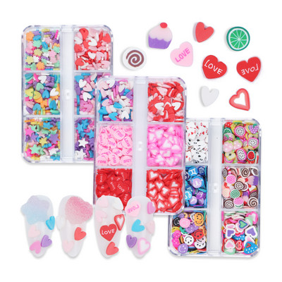 6 Režģi/Komplekts Romantisks 3D Love Nail Art Dekorācijas pārslu polimēru māls šķēlēs manikīrs rotaslietas piederumu komplekts DIY gēla nagiem