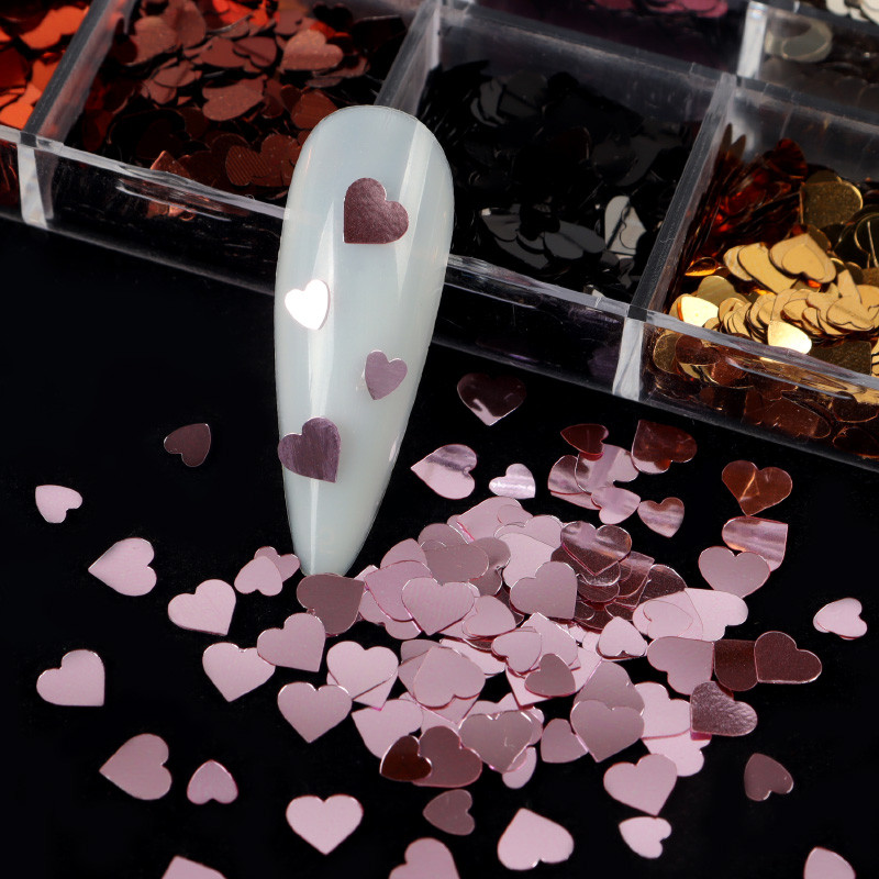 12 mreža Mješovite veličine Valentinovo Ljubavno srce Šljokice za nokte Ružičasto zlato Svjetlucave ljuskice Dizajn za manikuru Dodaci za ukrašavanje noktiju