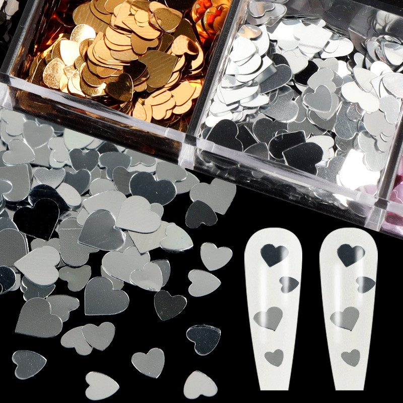 12 mreža Mješovite veličine Valentinovo Ljubavno srce Šljokice za nokte Ružičasto zlato Svjetlucave ljuskice Dizajn za manikuru Dodaci za ukrašavanje noktiju