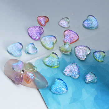 50Pcs 3D Love Heart Nail Charms Декорации Смесен размер Сладки кристали със сърце на русалка Направи си сам Валентин Kawaii Аксесоари за нокти