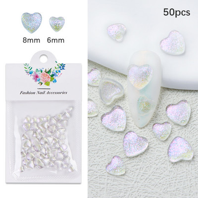 50db 3D szerelmes szív körömbűvek dekorációk vegyes méretű aranyos sellő szív strasszok DIY Valentin Kawaii köröm kiegészítők