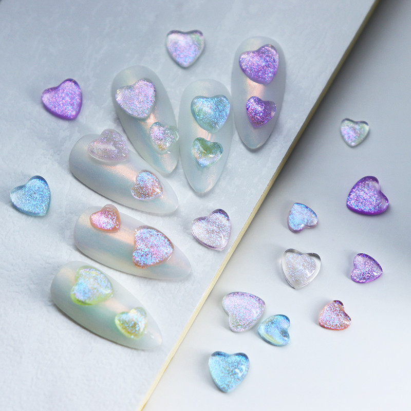 50db 3D szerelmes szív körömbűvek dekorációk vegyes méretű aranyos sellő szív strasszok DIY Valentin Kawaii köröm kiegészítők
