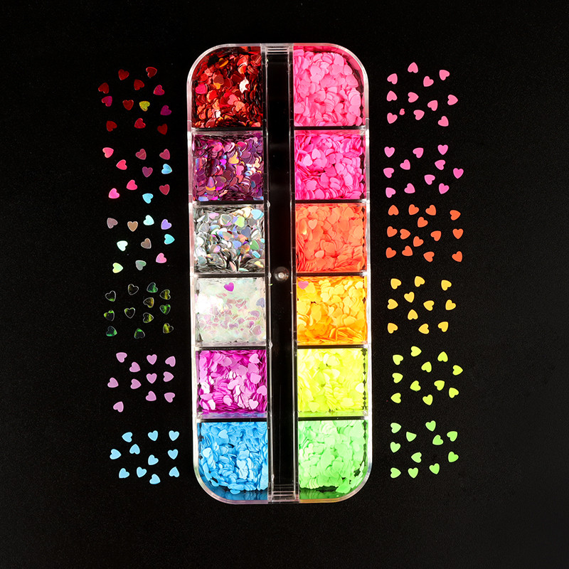 4 szett Red Love Nail Art csillámos flitterek vegyes szív alakú pehely körömdísz Valentin-napi barkácsolás manikűr design kiegészítők