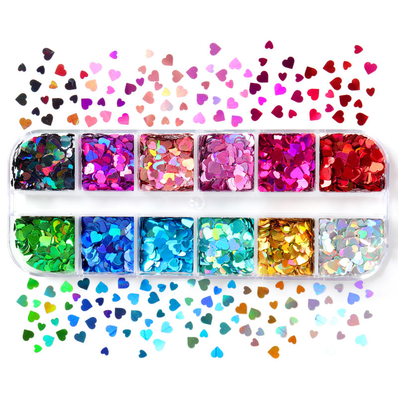 4 szett Red Love Nail Art csillámos flitterek vegyes szív alakú pehely körömdísz Valentin-napi barkácsolás manikűr design kiegészítők
