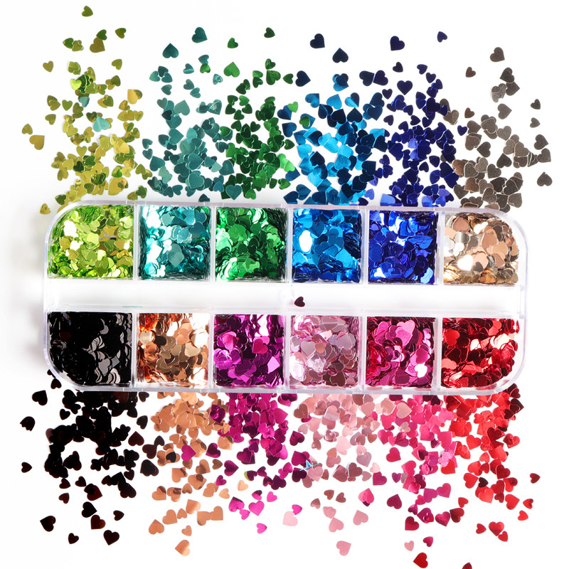 4 szett Red Love Nail Art csillámos flitterek vegyes szív alakú pehely körömdísz Valentin-napi barkácsolás manikűr design kiegészítők