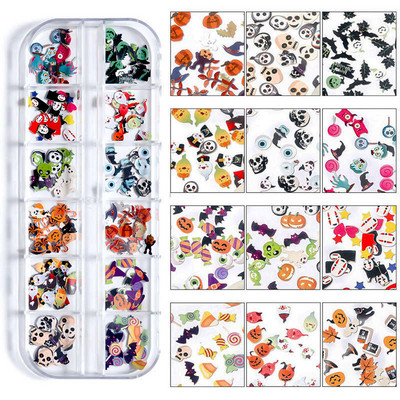12 Girds Halloween Nail Art Dekoráció Karácsonyi Faforgács Ünnepi köröm kellékek szakembereknek Kiegészítők és eszközök