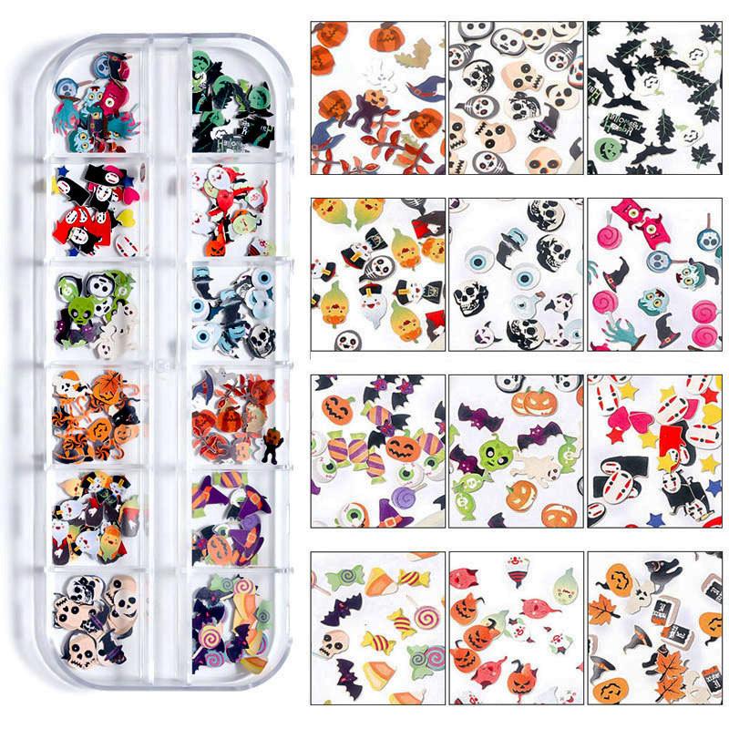 12 Girds Halloween Nail Art Dekoráció Karácsonyi Faforgács Ünnepi köröm kellékek szakembereknek Kiegészítők és eszközök