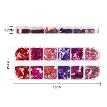 12 πλέγματα Pink Red Cross Nail Art Glitter Sequins Shiny Love Heart Shapes Flakes for Nail UV Polish Dicoration αξεσουάρ