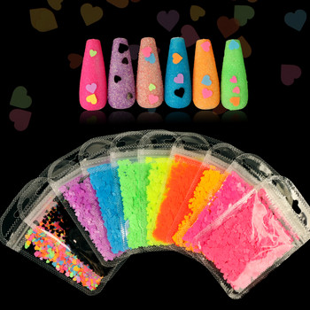10 τσάντες Fluorescence Love Heart Nail Art Σετ Neon Glitter Flakes 3D Μανικιούρ Σχεδιασμός Νυχιών Σετ αξεσουάρ διακόσμησης νυχιών