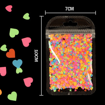 10 чанти Fluorescence Love Heart Комплект с пайети за нокти Неонови блестящи люспи 3D маникюр Дизайн Комплект аксесоари за декорация на нокти