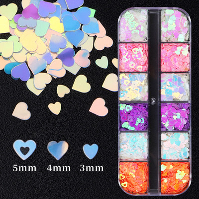1Szett Love Heart Flake Nail Art flitterek Szerszámkészlet Valentin-napi agyag szeletelt barkácsoláshoz manikűr Kiegészítők Köröm Dekoráció Kellékek