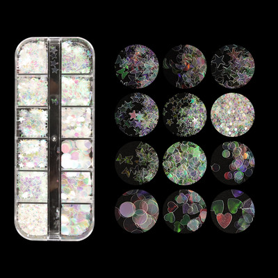 1Szett Love Heart Flake Nail Art flitterek Szerszámkészlet Valentin-napi agyag szeletelt barkácsoláshoz manikűr Kiegészítők Köröm Dekoráció Kellékek