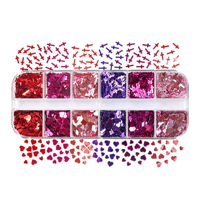 1Szett Love Heart Flake Nail Art flitterek Szerszámkészlet Valentin-napi agyag szeletelt barkácsoláshoz manikűr Kiegészítők Köröm Dekoráció Kellékek