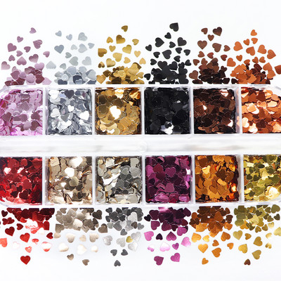 1Szett Love Heart Flake Nail Art flitterek Szerszámkészlet Valentin-napi agyag szeletelt barkácsoláshoz manikűr Kiegészítők Köröm Dekoráció Kellékek