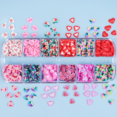 1Szett Love Heart Flake Nail Art flitterek Szerszámkészlet Valentin-napi agyag szeletelt barkácsoláshoz manikűr Kiegészítők Köröm Dekoráció Kellékek