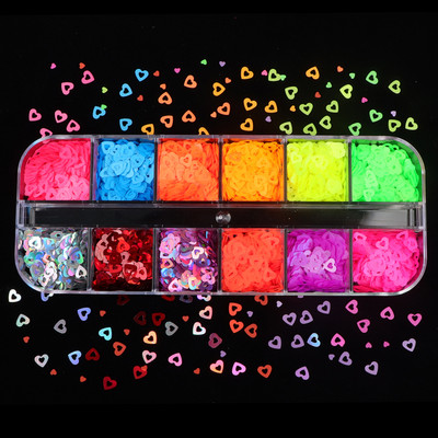 1Szett Love Heart Flake Nail Art flitterek Szerszámkészlet Valentin-napi agyag szeletelt barkácsoláshoz manikűr Kiegészítők Köröm Dekoráció Kellékek