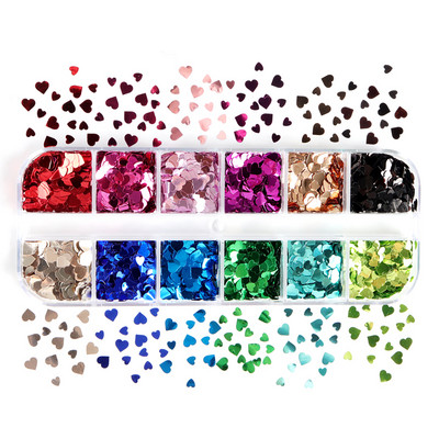 1Szett Love Heart Flake Nail Art flitterek Szerszámkészlet Valentin-napi agyag szeletelt barkácsoláshoz manikűr Kiegészítők Köröm Dekoráció Kellékek