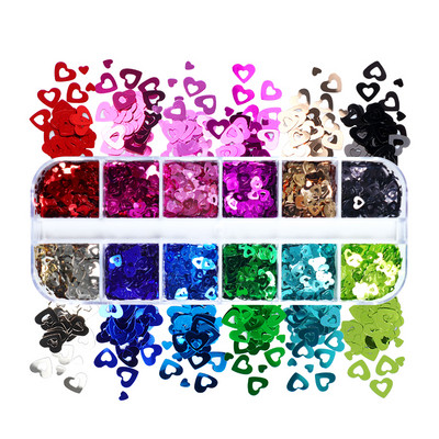 1Szett Love Heart Flake Nail Art flitterek Szerszámkészlet Valentin-napi agyag szeletelt barkácsoláshoz manikűr Kiegészítők Köröm Dekoráció Kellékek