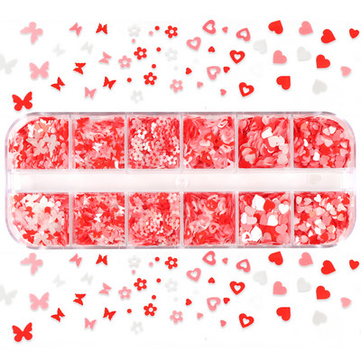 1Szett Love Heart Flake Nail Art flitterek Szerszámkészlet Valentin-napi agyag szeletelt barkácsoláshoz manikűr Kiegészítők Köröm Dekoráció Kellékek