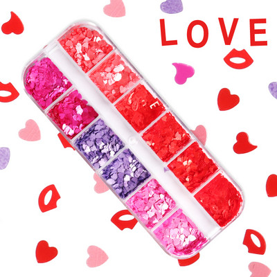 1Szett Love Heart Flake Nail Art flitterek Szerszámkészlet Valentin-napi agyag szeletelt barkácsoláshoz manikűr Kiegészítők Köröm Dekoráció Kellékek