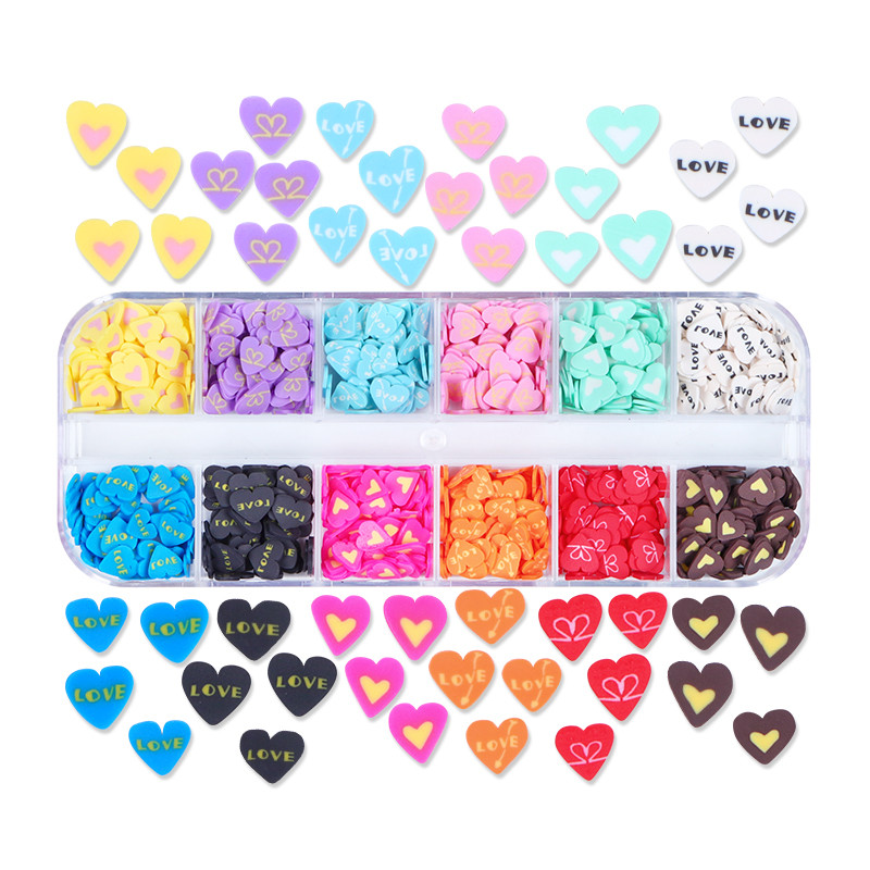 1Szett Love Heart Flake Nail Art flitterek Szerszámkészlet Valentin-napi agyag szeletelt barkácsoláshoz manikűr Kiegészítők Köröm Dekoráció Kellékek