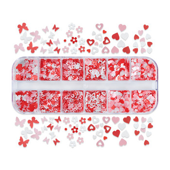 12 Grid Pink White Butterfly Flowers Παγιέτες νυχιών Red Love Heart Glitter Flakes Σχέδιο Αγίου Βαλεντίνου Αξεσουάρ διακόσμησης νυχιών τέχνης